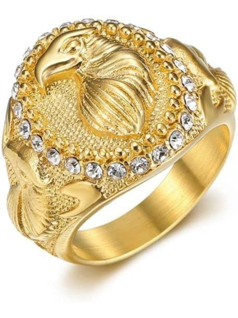 Stylish Gold Eagle Head Stainless Steel Rings for Men & Women - Hip Hop Jewelry